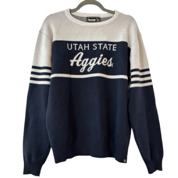 Bruzer Sweaters - Utah State Aggies Striped Sweater White and Navy Size Medium